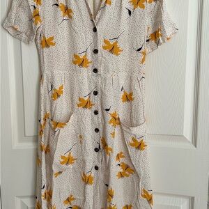 Urban Outfitters Cream and Yellow Floral Midi Dress